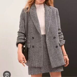 NEW LOFT 2024 Wool Blend Double Breasted Herringbone Coat Jacket BLAZER 4